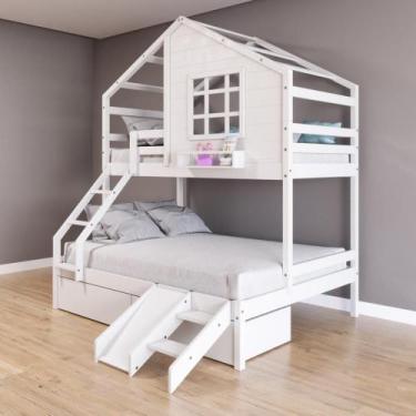 Imagem de Beliche Casinha Janela Casal 2 Gav Escada Branco - Housin