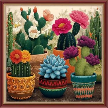 Imagem de Dooxvey Kits de ponto cruz para adultos iniciantes, gama completa de kits de ponto de cruz para iniciantes kits de bordado 11CT padrões de ponto cruz - flores suculentas 45,7 x 45,7 cm