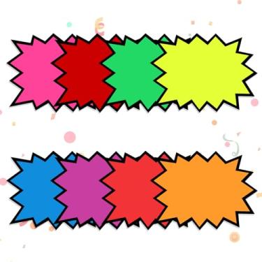 Imagem de Ptwola 160 peças 14 x 17 cm placas neon fluorescentes recortes estrela explosão papel starburst etiquetas de preço pôster visão quadro decorações 8 cores garagem quintal venda suprimentos para loja de