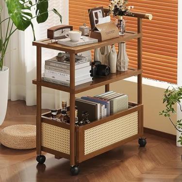 Imagem de Mesa Lateral Bam-boo Com Armazenamento Para Sala De Estar & Quarto Mesas Finais Sala De Estar Design Moderno Estável & Robusto Com Rodas Silenciosas Versátil Par, Yellow, 50x30x71cm/19x12x28in