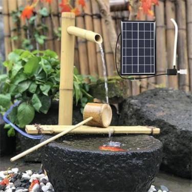 Imagem de Foutai De Bambu Solar, Foutais De Exterior Freestadig Com Com Bomba & Balde Solar De 6w & Filtro De Água & Tubo De Água De 2m Para Jardim De Direito