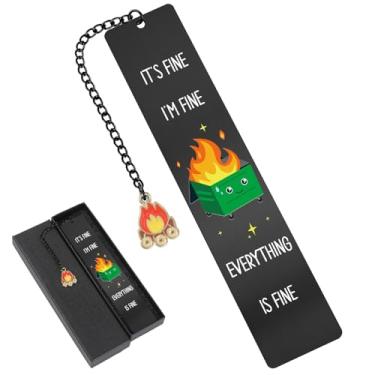 Imagem de Berirexrion Marcador de livro engraçado para homens – Acessórios de mesa de lixo para bombeiros, marcadores de livros de metal, presentes para leitura, mulheres, preto, fofo, inspirador, marcadores de