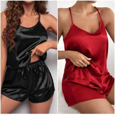 Imagem de Dupla Charmosa: 2 Baby Dolls em Cetim com Alças Ajustáveis - Freire Co