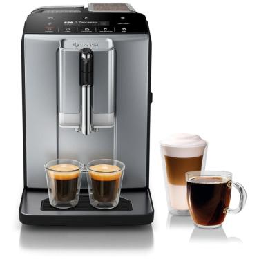 Imagem de Máquina de Café Expresso Automática com Moedor de Cerâmica, Painel de Controle LCD e Touch, 110V, Bosch TIU20508 série 300, Preta e Prata