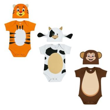 Imagem de Kit 6 Peças Body Touca Temático Mesversário Animais Bichinhos Fazendin