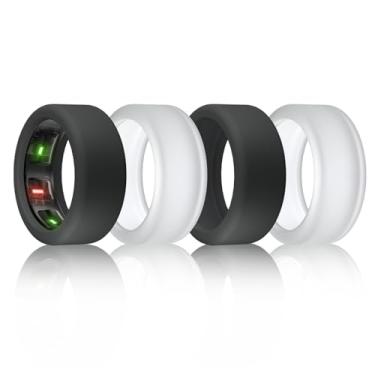 Imagem de BandSmith Capa de anel de silicone compatível com protetor de anel Oura, capa elástica para Oura Ring Gen 4/3 Working Out - Protegido por patente (preto * 2 + transparente * 2, P para 678910)