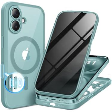 Imagem de BERFY Capa para iPhone 16 Plus, compatível com MagSafe, protetor de tela de privacidade integrado e proteção de câmera, capa de telefone transparente antiespião à prova de choque para 16 Plus de 6,7