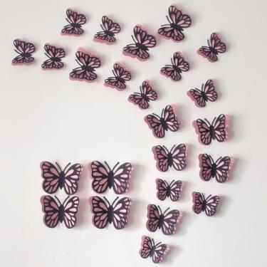 Imagem de Decoração de parede borboleta 3D rosa preto 48 peças 3 tamanhos, doce e legal adequado para aniversário, artesanato, buquê de flores, bolo, decorações de casa