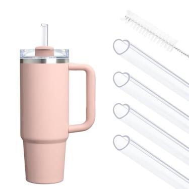 Imagem de XGKHOM Pacote com 4 canudos de coração para Stanley Cup, canudos Stanley transparentes reutilizáveis em forma de coração, acessórios para copo Stanley de 1,134 g e 850 g, extra longo com pincel