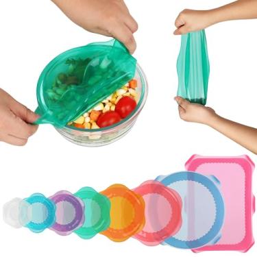 Imagem de Tampas elásticas de silicone para armazenamento de alimentos na geladeira, tampas elásticas reutilizáveis para copos, latas, frascos, recipientes redondos e retangulares, capa de alimentos de silicone