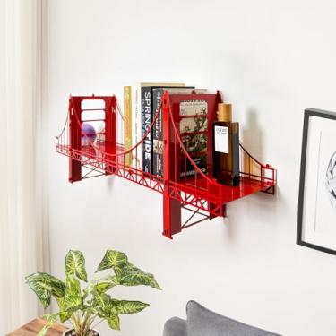 Imagem de Prateleira de arte metálica feita à mão com ponte Golden Gate – Decoração de parede exclusiva para sala de estar, quarto ou escritório – Escultura de metal 3D com prateleira funcional – Design