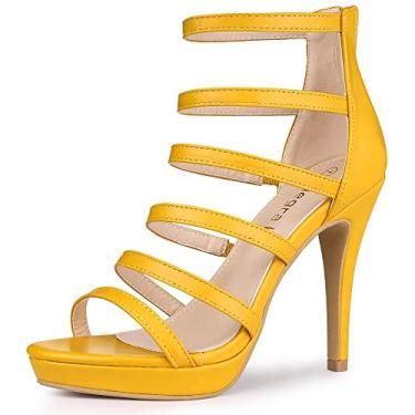 Imagem de Allegra K Sandálias femininas plataforma gladiador com tiras Indianapolis salto agulha, Amarelo, 40