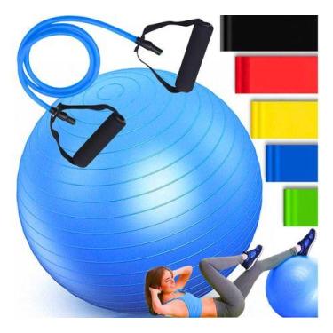 Imagem de Bola Suíça Pilates Fisio 55cm + Elástico Treino + 5 Miniband - Prime B