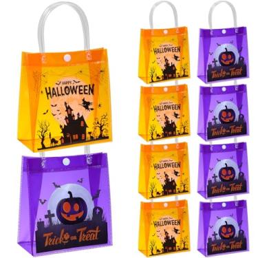 Imagem de SATINIOR 24 unidades de sacolas transparentes de Halloween com alças de abóbora castelos de bruxa de PVC transparente para presentes de doces ou travessuras, lembrancinhas de festa de Halloween