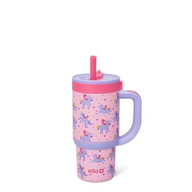Imagem de Ello Oasis Copo infantil de aço inoxidável de 400 ml com alça e canudo retrátil, 100% à prova de vazamento, isolamento a vácuo de parede dupla, garrafa de água infantil para escola, livre de BPA