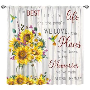 Imagem de Cortina de vaso de girassol rústico, citações florais de fazenda, tratamentos de janela inspiradores, vintage, borad, pássaros, cortinas de primavera para cozinha, quarto, sala de estar, 106 x C 113