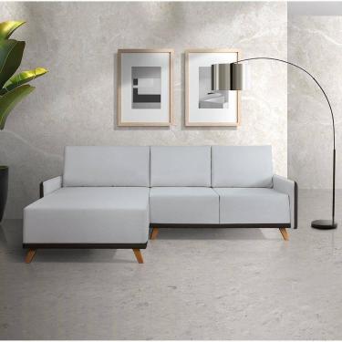 Imagem de Sofá 4 Lugares com Chaise Lado Esquerdo 258cm Sintético Geribá Cinza Claro / Preto
