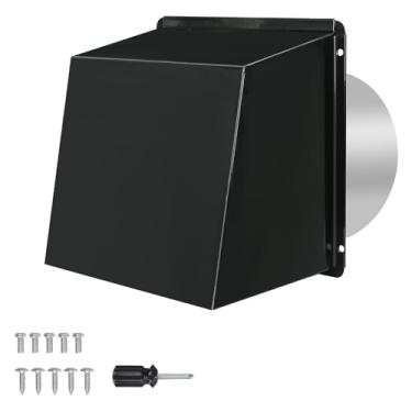 Imagem de Ventilação de parede com capuz de 25 cm com tela e amortecedor, tampa de tampa de ventilação de exaustão de aço inoxidável, para ventilação de secador de exaustor de cozinha externa (preto)