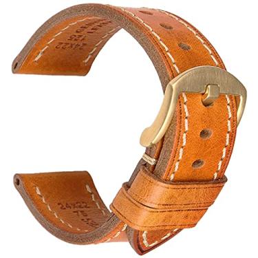 Imagem de REZERO Pulseiras de couro para relógio, pulseiras de relógio feitas à mão, couro macio italiano de grão superior de substituição, bronzeado vegetal e encerado a óleo 18/19/20/21/22/23/24/26 mm para