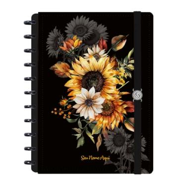 Imagem de Caderno de Disco Inteligente Personalizado Iscool G Floriografia Girassóis Preto