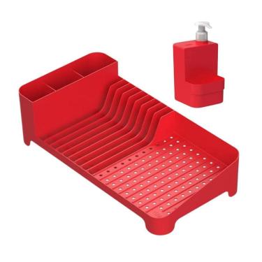 Imagem de Kit Organizador Pia Cozinha Escorredor Louças - Vermelho
