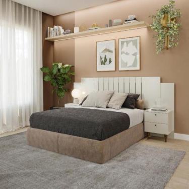 Imagem de Cabeceira Queen com 2 Mesas Lateral 2 Gavetas em MDF Genova Panan, Off