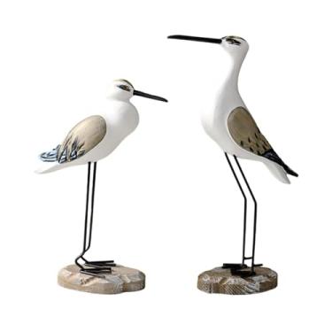 Imagem de Generic 2 peças de estatuetas de gaivota de madeira, estatuetas de animais marinhos, enfeites de mesa, estátuas de pássaros vintage realistas para prateleiras, Amarelo Branco