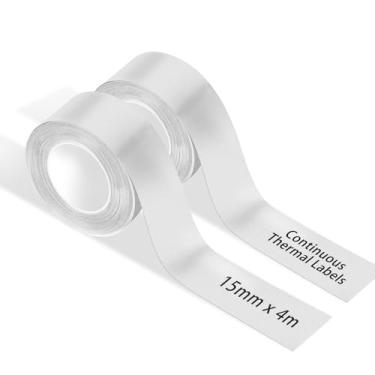Imagem de RUNSEW Fita adesiva para impressora de etiquetas Phomemo do modelo D30, adesivos contínuos à prova d'água antióleo resistentes a arranhões (15 mm x 4 m, 2 rolos), adequado para casa e escritório