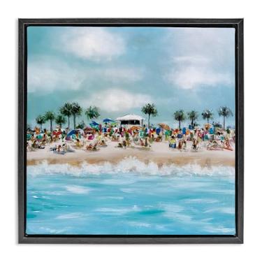 Imagem de Stupell Industries Arte de parede em tela flutuante com moldura preta tropical Cabana Beach por Emma Bell, 63 x 63 cm