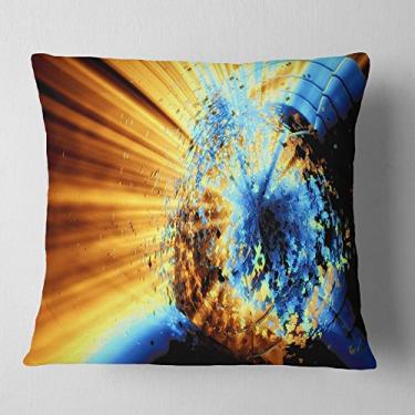 Imagem de Designart Fractal 3D Blue Brown Burst' manta contemporânea sala de estar, sofá, enchimento de almofada de alta qualidade + capa de almofada impressa em ambos os lados 45,72 x 45,72 cm