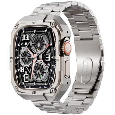 Imagem de Pulseira de aço inoxidável resistente e capa compatível com Apple Watch Watch Series 9 8 7 de 45 mm, pulseira de titânio