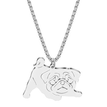 Imagem de LONYOO Colar de aço inoxidável fofo de pug para amantes de pug, pingente de animal de estimação, joia feminina banhada a ouro 18 K, Medium, Aço inoxidável, Sem Pedra Preciosa