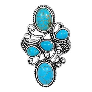 Imagem de Rosemarie & Jubalee Anel de coquetel feminino com pedra howlita turquesa semipreciosa Western Swirl