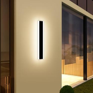 Imagem de Luminária de parede externa moderna, arandelas de parede linear externa de 30 cm, 3 luzes coloridas 3000K/4500K/6000K, IP65, à prova d'água, preto, minimalista, luzes LED externas para garagem, pátio