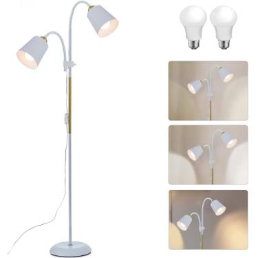 Imagem de AoMck Lâmpada de leitura de chão lâmpadas de pé para sala de estar lâmpadas de chão pescoço de ganso industrial ajustável altura pequena lâmpada de canto dobrável com lâmpada de 12 W (branca-2 cabeças