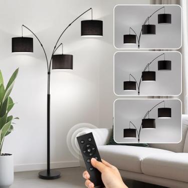 Imagem de Fansdrick Luminária de chão com controle remoto, 3 lâmpadas de piso de arco de luz para sala de estar, lâmpadas de chão de 2400 LM de altura com persianas pretas, lâmpada de chão grande de 203 cm para