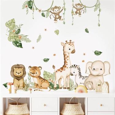 Imagem de WALLMEII Adesivos de parede para quarto de bebê safári leão elefante zebra macaco girafa animais da selva adesivos de parede descasque e cole bebês crianças meninos quarto sala de estar decoração de