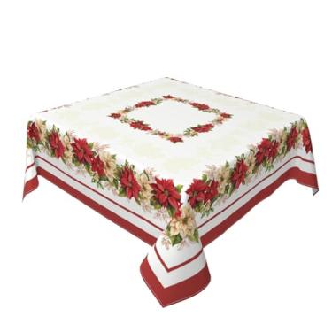 Imagem de Aytipun Toalha de mesa quadrada de Natal, 137 x 137 cm, estampa de folhas florais de inverno, tema de férias, toalha de mesa decorativa, sazonal, rústica, casa de fazenda para decoração de festa