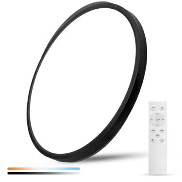Imagem de Luminária de teto LED grande de 50 cm com controle remoto, 40W, 4350LM, selecionável 3000K-6000K, painel plano redondo preto para cozinha, quarto, corredor, banheiro