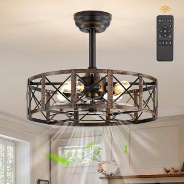 Imagem de Fanbulous Lustre de 50 cm ventiladores de teto com luzes e controle remoto, ventilador de teto preto para casa de fazenda, ventilador Samll sem lâminas, luminárias de teto para cozinha, quarto - preto