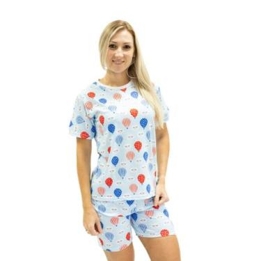Imagem de Pijama Feminino Curto Divertido Nuvens Balões - Alegria de Montar, G