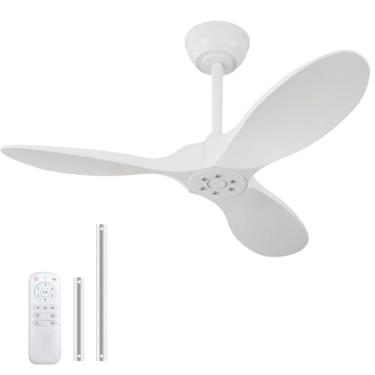 Imagem de OMYU Ventilador de teto de 91 cm, sem luz, controle remoto e motor CC silencioso, reversível, ventilador de teto interno e externo para quarto, sala de jantar, varanda, pátio, 3 lâminas de ABS