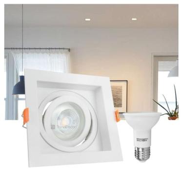 Imagem de Kit Spot Embutir Taschibra Conecta Quadrado Recuado Branco Par20 + Lâm