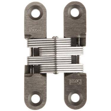 Imagem de SOSS Door Hardware Dobradiça invisível de aço inoxidável 204 com furos para aplicações em madeira ou metal, montagem embutida, acabamento externo de aço inoxidável acetinado