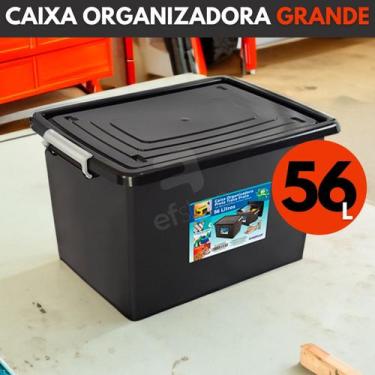 Imagem de Caixa Organizadora Decorativa Grande Preta Trava 56 Litros Cesta Armaz