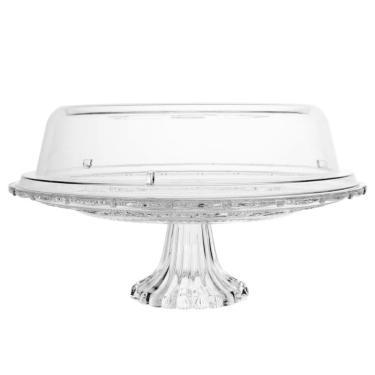 Imagem de Boleira de Vidro Prato com Tampa e Pé Transparente Porta Bolos Tortas Doces Lyor
