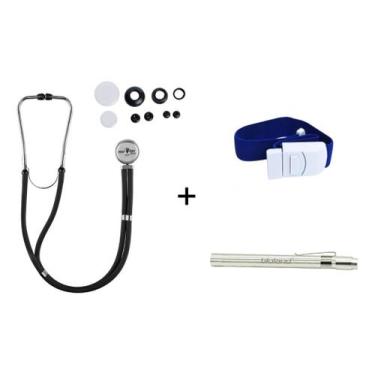 Imagem de Estetoscópio Rappaport Duplo + Garrote De Elastano + Lanterna Clínica 