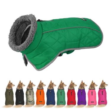 Imagem de Fragralley Casaco de inverno para cães - roupas de gola rolê para cães ajustáveis refletivas, colete para clima frio para cães, forro de lã quente, casaco de neve para filhotes de cachorro pequeno médio grande (verde-GG)