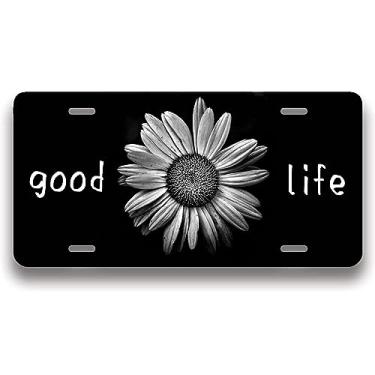 Imagem de Daisy Good Life Placa de licença decorativa placa frontal de carro etiqueta de metal placa automotiva lata novidade placa de casa decoração de parede