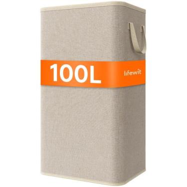 Imagem de Cesto de roupa suja Lifewit 100L grande de altura com alças bege